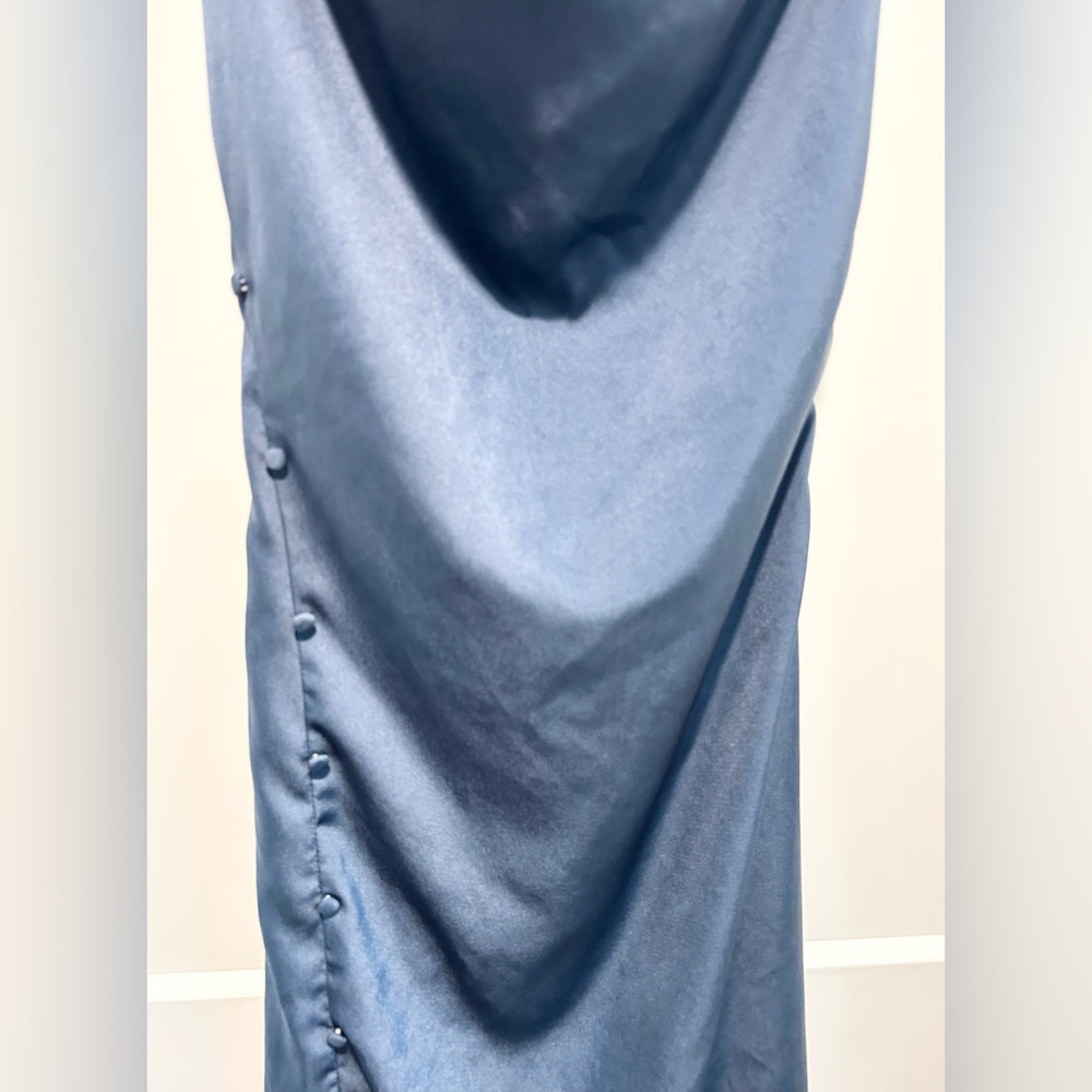 Cider Blue Satin Slip Dress NWT Size S Cowl Neck Wedding Guest Cocktail Party - Picture 3 of 9